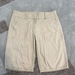Loft Outlet Womens Khaki Tan Bermuda Roll Shorts Size 6 Chino Cotton Stretch